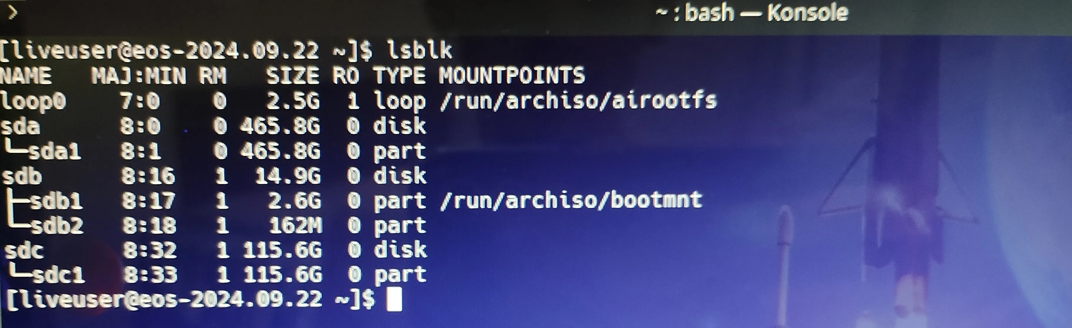 Uso do lsblk